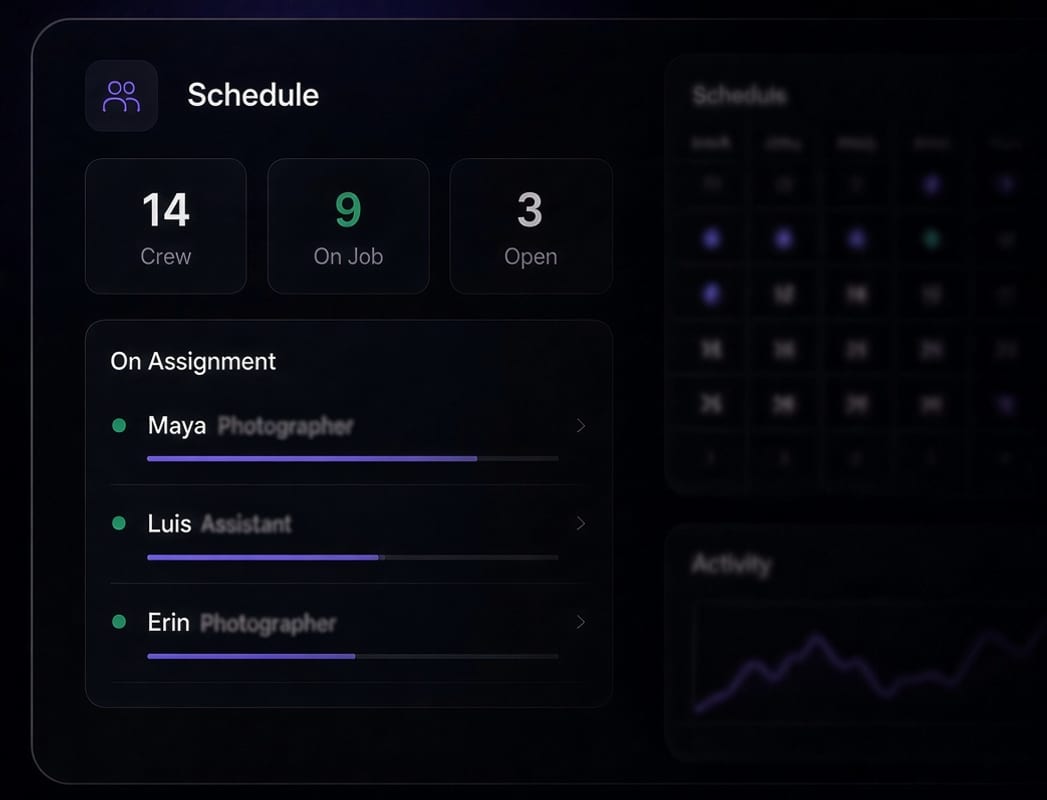 Photographer scheduling screen